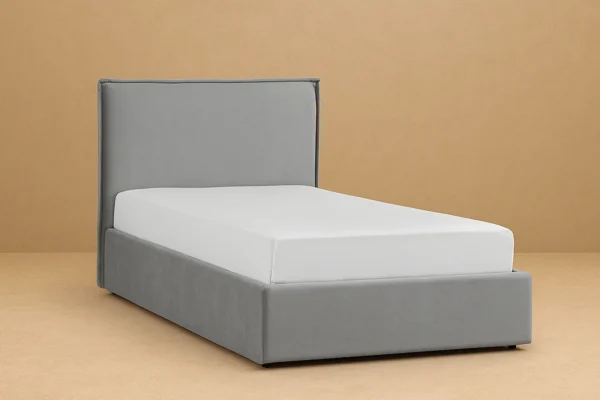 Κρεβάτι Kifisos light grey 150 με ύφασμα βελούδο & ξύλινα ελάσματα